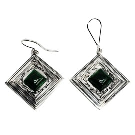 Brinco Jade Quadrado Em Prata 925 - Id 5427