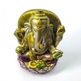 Estatua Ganesh Flor De Ltus, Resina Pint. Art. - G-14d P