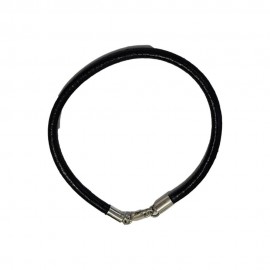 Pulseira Couro Natural 4 Mm Preto Com Prata - Id 5912