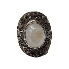 Anel Pedra Da Lua Oval Em Prata - Id 5745