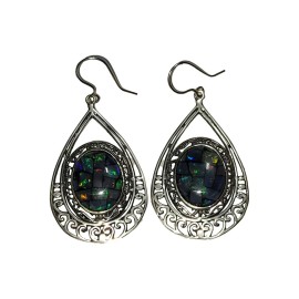 BRINCO OPALA MOSAICO GOTA EM PRATA 925 - ID 6216