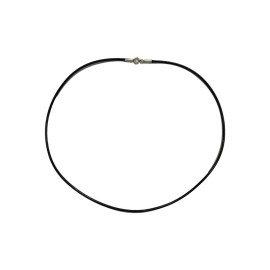 Colar Couro Natural 2Mm Preto Com Prata - Id 5922