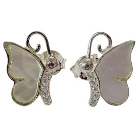 BRINCO MADRE PEROLA BORBOLETA TARRAXA EM PRATA 925 - ID 7046