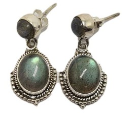 Brinco Labradorita Com Tarraxa Em Prata - Id 5545