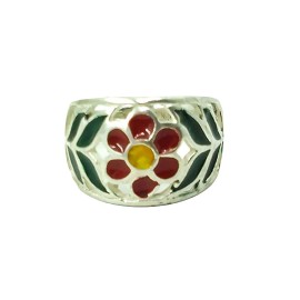 Anel Primavera Vermelho, Verde E Amarelo Em Prata - Id 4439