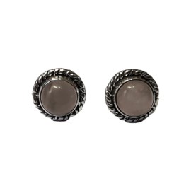 Brinco Quartzo Rosa Redondo Em Prata - Id 5811