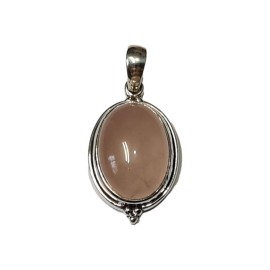 Pingente Quartzo Rosa Oval Em Prata - Id 5765