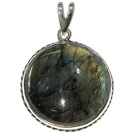 PINGENTE LABRADORITA REDONDO EM PRATA 925 - ID 6856