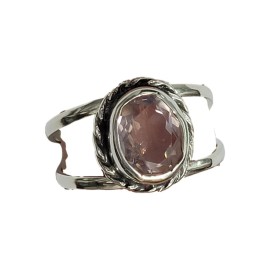 ANEL QUARTZO ROSA OVAL EM PRATA 925 - ID 6207