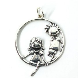 Pingente Menino E Menina No Aro Em Prata - Id 4244