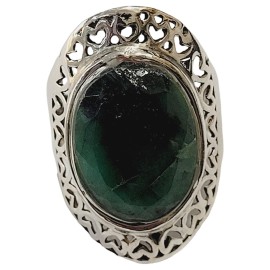 ANEL ESMERALDA LEITOSA OVAL EM PRATA 925 - ID 6762