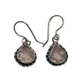 BRINCO QUARTZO ROSA GOTA EM PRATA 925 - ID 6214