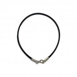 Pulseira Couro Natural 2Mm Preto Com Prata - Id 5914