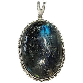 PINGENTE LABRADORITA OVAL EM PRATA 925 - ID 6855