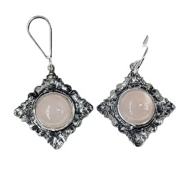 Brinco Quartzo Rosa Quadrado Em Prata 925 - 5431