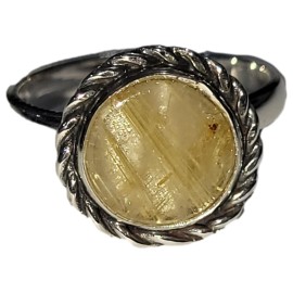 ANEL QUARTZO RUTILADO REDONDO EM PRATA 925 - ID 6716