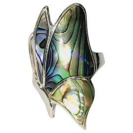 ANEL ABALONE BORBOLETA EM PRATA 925 - ID 7125