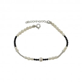  PULSEIRA PEROLA+MADRE E ONIX EM PRATA 925 - ID 6319 