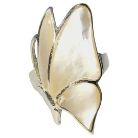 ANEL MADRE PEROLA BORBOLETA EM PRATA 925 - ID 7124