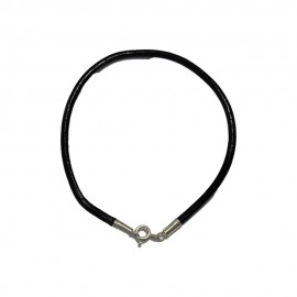 Pulseira Couro Natural 3Mm Preto Com Prata - Id 5913