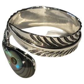 ANEL ABALONE PENA REGULAVEL  EM PRATA 925 - ID 7121