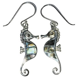 BRINCO ABALONE CAVALO MARINHO EM PRATA 925 - ID 7145