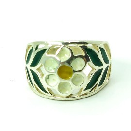 Anel Primavera Branco, Verde E Amarelo Em Prata 925 Id 4440