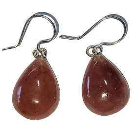 BRINCO QUARTZO GOIABA GOTA GANCHO EM PRATA 925 - ID 6838