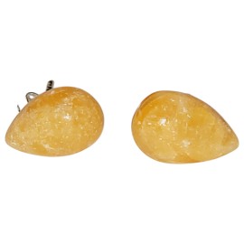 BRINCO CALCITA LARANJA GOTA COM TARRAXA EM PRATA 925 ID 7008