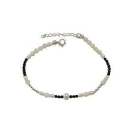 PULSEIRA PEROLA+MADRE E ONIX EM PRATA 925 - ID 6319