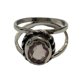 ANEL QUARTZO ROSA OVAL EM PRATA 925 - ID 6211