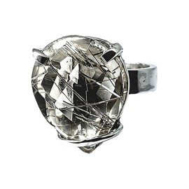 Anel Quartzo Rutilado Retangular Em Prata 925 - Id 5077