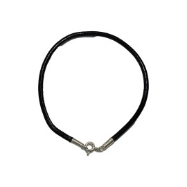 Pulseira Couro Natural 3Mm Preto Com Prata - Id 5913