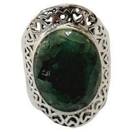 ANEL ESMERALDA LEITOSA OVAL EM PRATA 925 - ID 6763