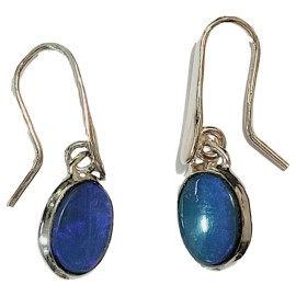 BRINCO OPALA AZUL OVAL EM PRATA 925 - ID 6753