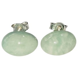 BRINCO AMAZONITA OVAL COM TARRAXA EM PRATA 925 - ID 7000