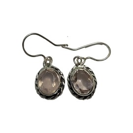 BRINCO QUARTZO ROSA OVAL EM PRATA 925 - ID 6213