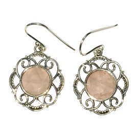 BRINCO QUARTZO ROSA EM PRATA 925 - ID 7038