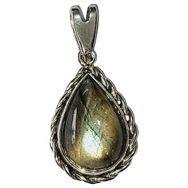 PINGENTE LABRADORITA GOTA EM PRATA 925 - ID 6861