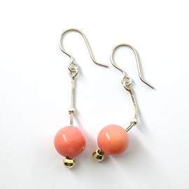 Brinco Coral Rosa Com Corrente Em Prata - Id 4354