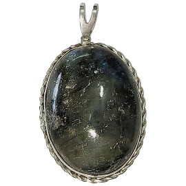 PINGENTE LABRADORITA OVAL EM PRATA 925 - ID 6854