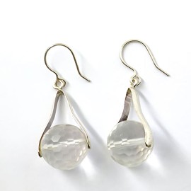 Brinco Cristal Bola Facetado Em Prata - Id 3234