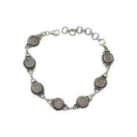 PULSEIRA QUARTZO ROSA REDONDA  EM PRATA 925 - ID 6545