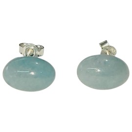 BRINCO FLUORITA AZUL OVAL COM TARRAXA EM PRATA 925 - ID 6999