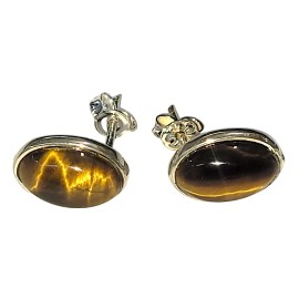 BRINCO OLHO DE TIGRE OVAL EM PRATA 925 - ID 6987