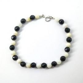 Pulseira Madre Perola Com Onix Em Prata - Id 4707