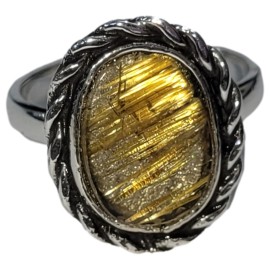 ANEL QUARTZO RUTILADO OVAL EM PRATA 925 - ID 6717