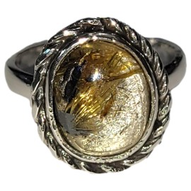 ANEL QUARTZO RUTILADO OVAL EM PRATA 925 - ID 6714