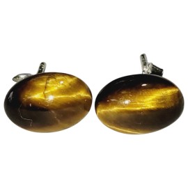 BRINCO OLHO DE TIGRE OVAL COM TARRAXA EM PRATA 925 - ID 7004