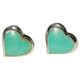 BRINCO TURQUESA CORA��O TARRAXA EM PRATA 925 - ID 7096